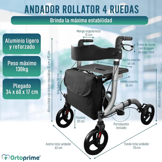Andador Rollator con Asiento y Cesta para Exteriores - Image 3
