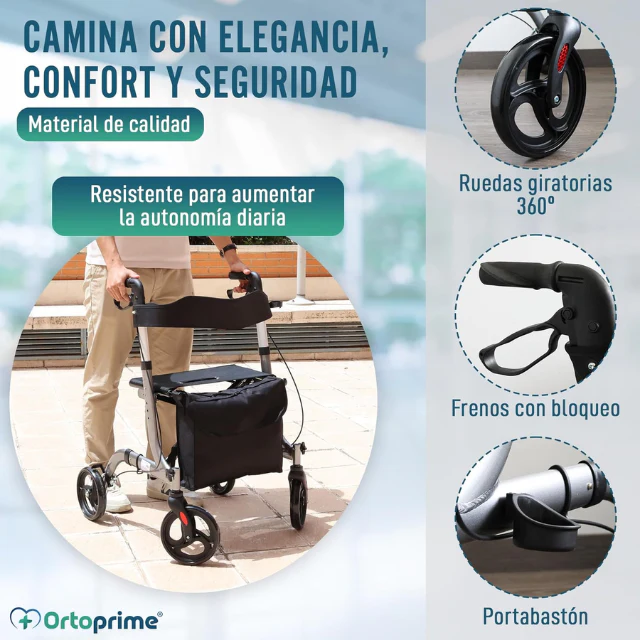 Andador Rollator con Asiento y Cesta para Exteriores - Image 5