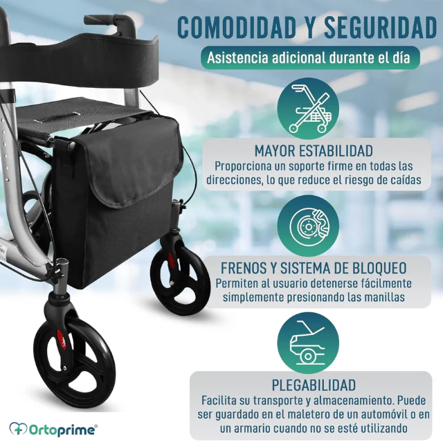 Andador Rollator con Asiento y Cesta para Exteriores - Image 6