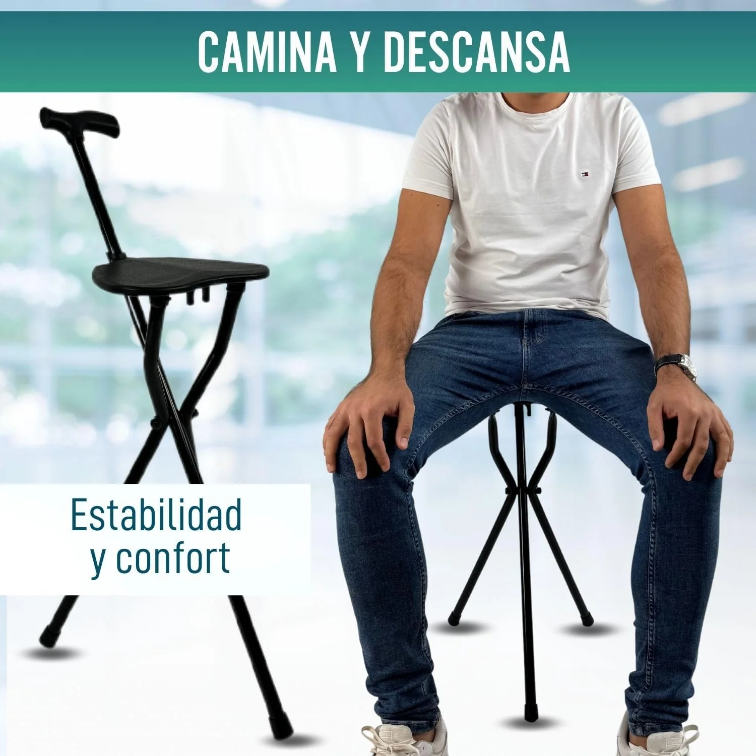 Bastón con Asiento Portátil | Bastones para Mayores Silla Plegable - Image 3