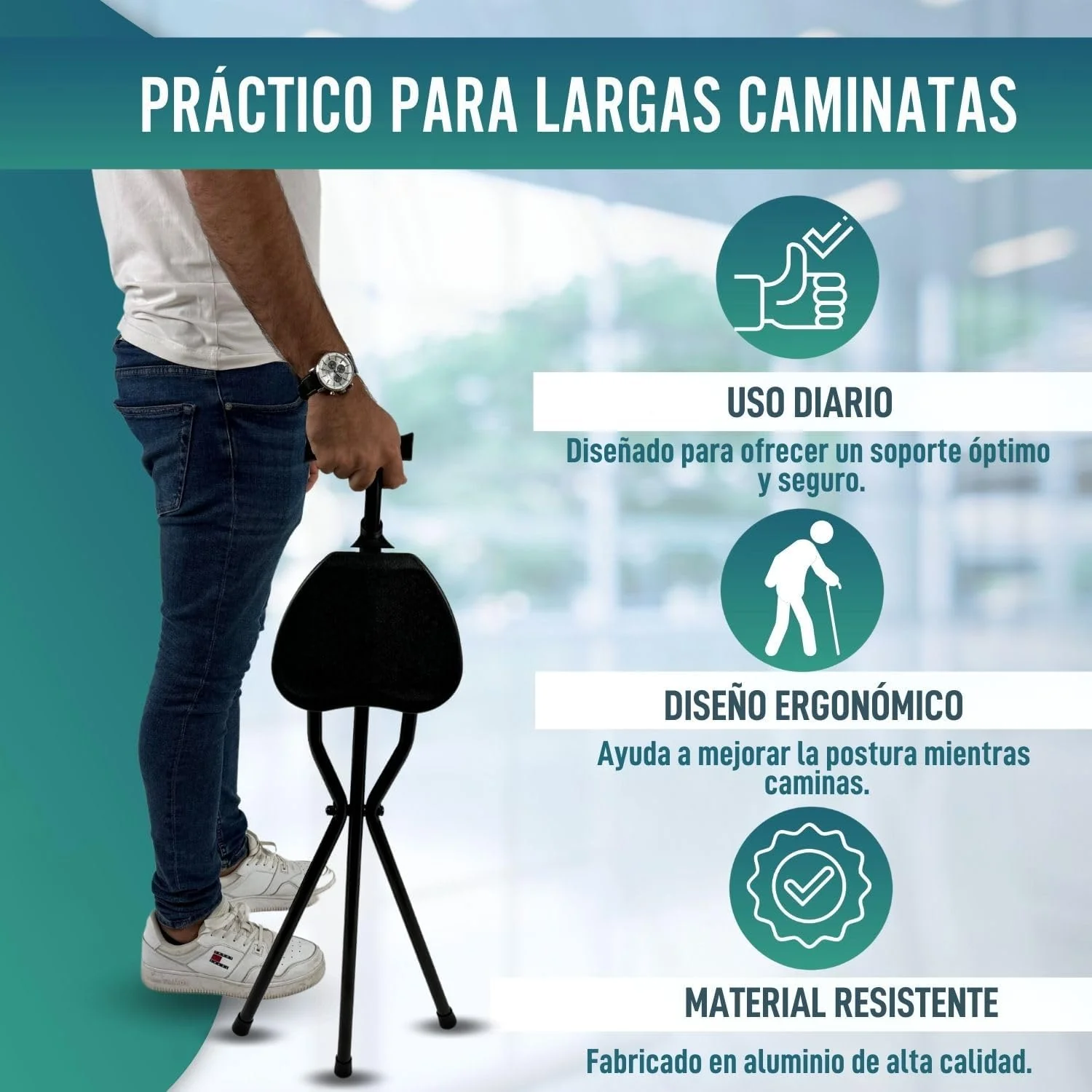 Bastón con Asiento Portátil | Bastones para Mayores Silla Plegable - Image 4