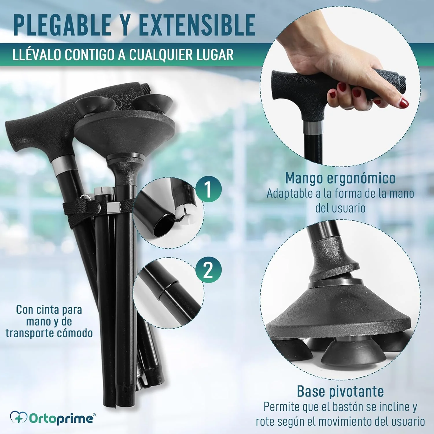 Bastón Plegable para Mayores Extensible con Luz LED - Image 2