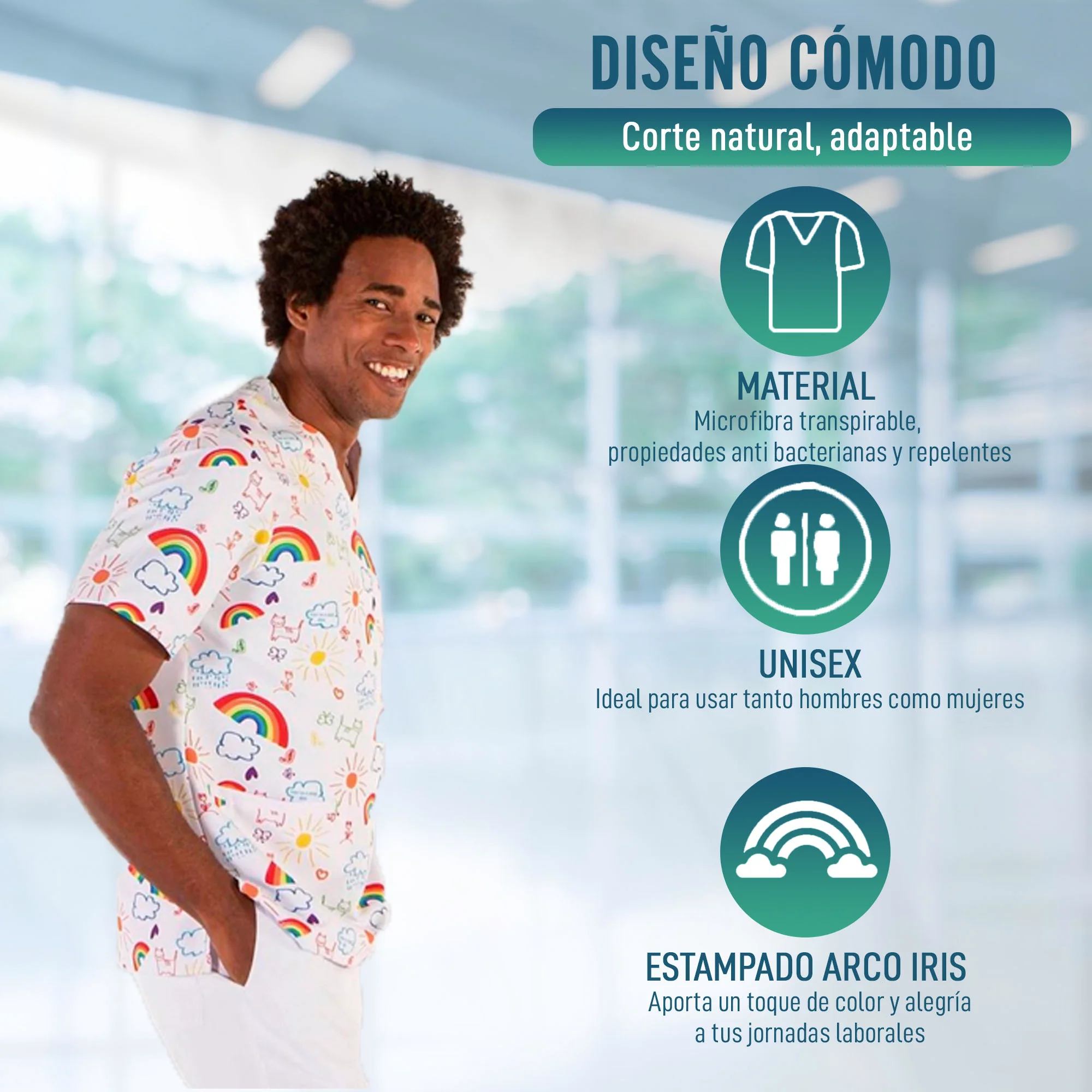 Casaca Médica Unisex con Estampado de Arco Iris | Tallas - Image 6