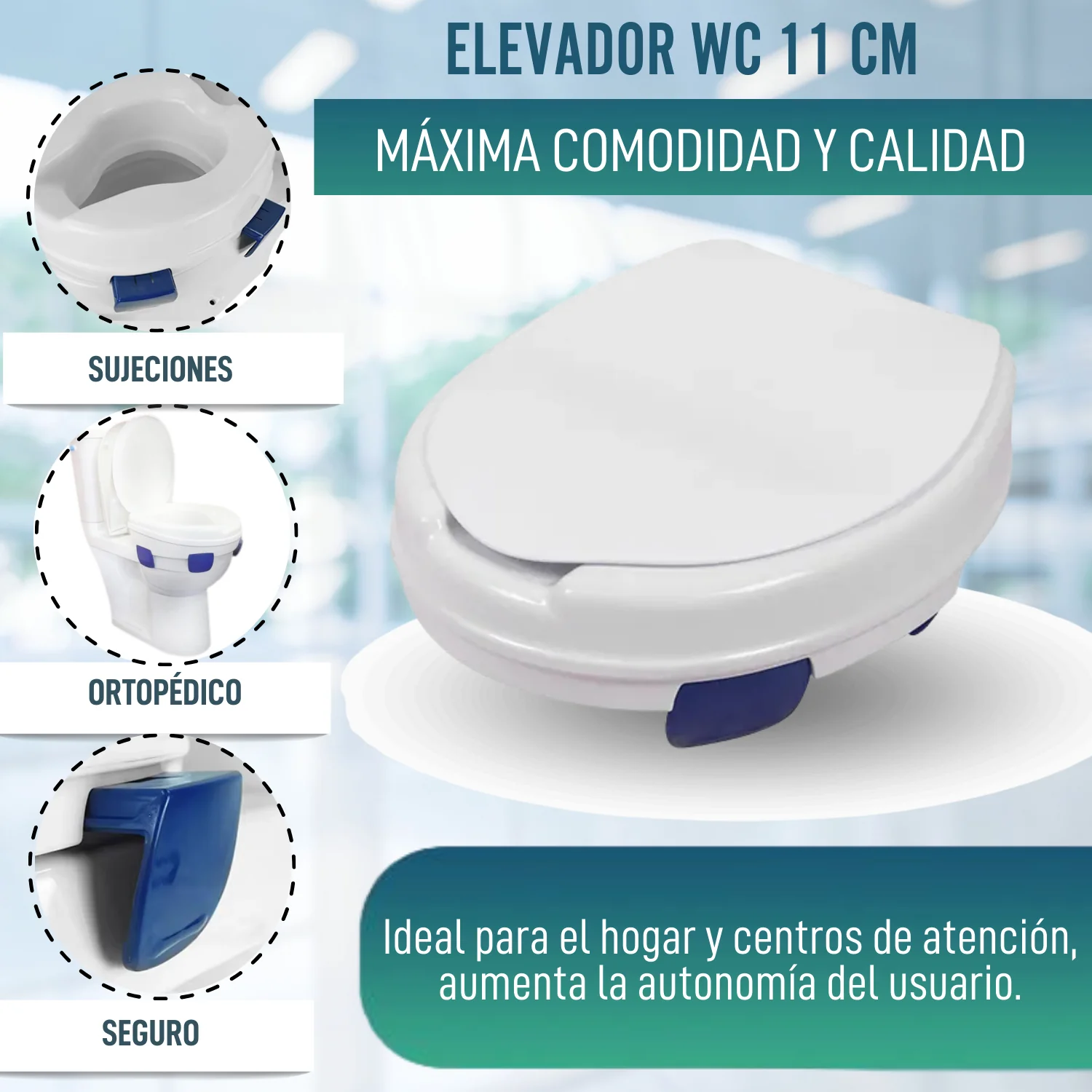 Elevador WC Adulto 11 cm | Alzador WC Ortopédico 4 Clips - Image 3