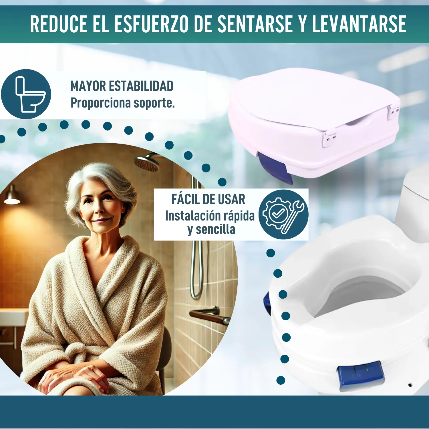 Elevador WC Adulto 11 cm | Alzador WC Ortopédico 4 Clips - Image 4