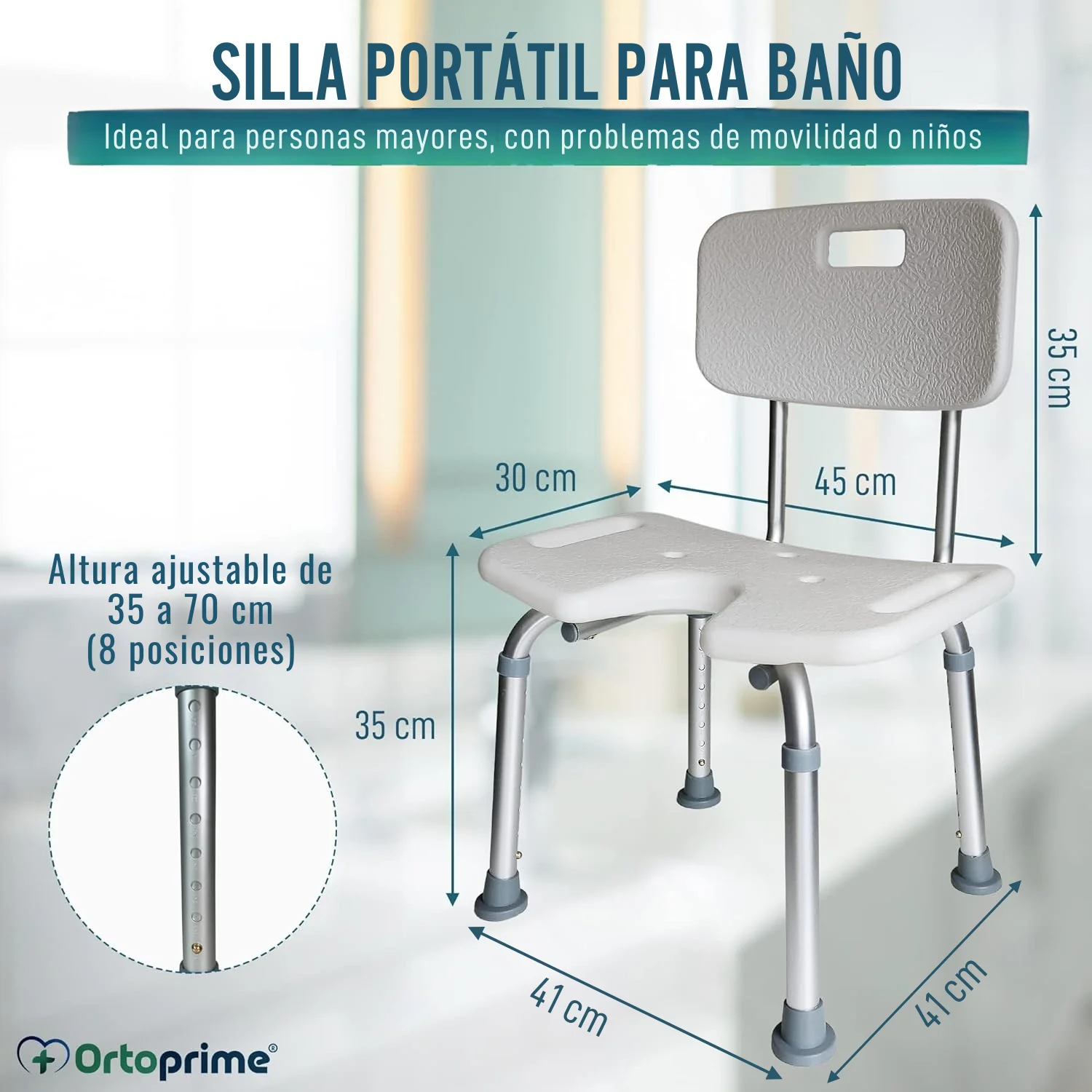 Silla de Ducha para Mayores Asiento en U y Altura Regulable - Image 3